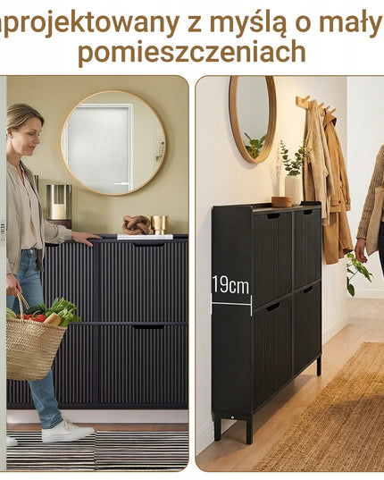 SoBuy batų spintelė su 4 skyriais, juoda, prieškambario batų organizatorius FSR177-L-SCH
