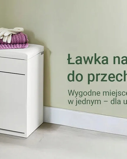 SoBuy batų spintelė su daiktadėže ir sėdyne, balta, FSR95-W