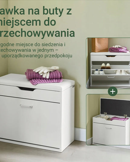 SoBuy batų spintelė su daiktadėže ir sėdyne, balta, FSR95-W