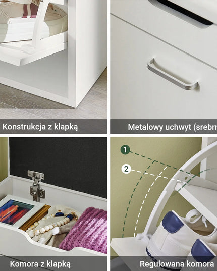 SoBuy batų spintelė su daiktadėže ir sėdyne, balta, FSR95-W
