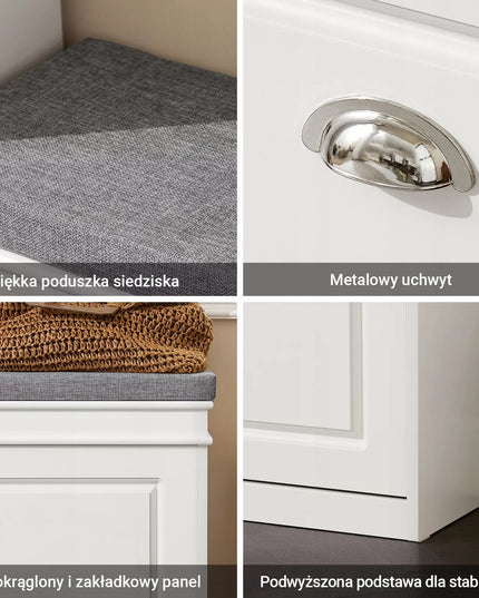 SoBuy batų spintelė su pilka sėdyne, drabužinės organizatorius FSR82-L-W