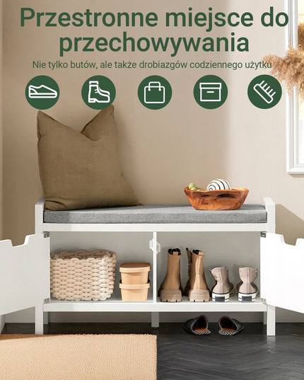 SoBuy batų spintelė-suoliukas su sėdyne prieškambariui FSR63-II-W