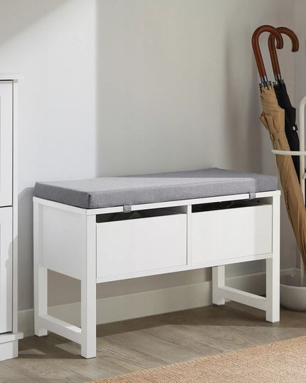 SoBuy batų suoliukas su sėdyne ir 2 stalčiais, FSR88-W, baltas