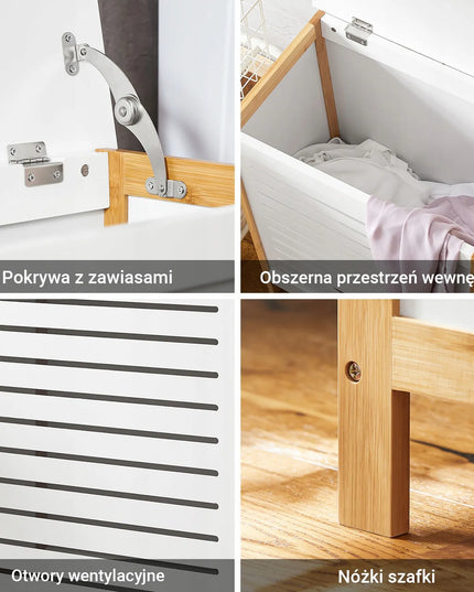 SoBuy laisvai pastatoma skalbinių dėžė su dangčiu vonios kambariui FSS66-WN