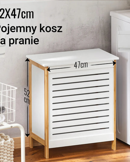 SoBuy laisvai pastatoma skalbinių dėžė su dangčiu vonios kambariui FSS66-WN