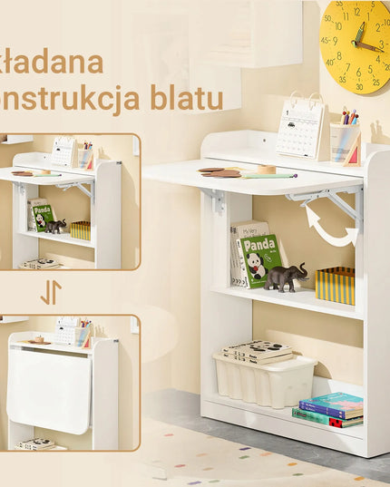 SoBuy modernus baltas sulankstomas kompiuterio stalas su lentynomis FWT92-W