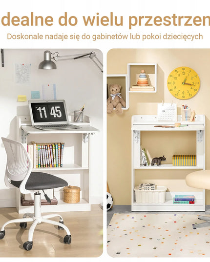 SoBuy modernus baltas sulankstomas kompiuterio stalas su lentynomis FWT92-W
