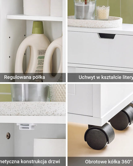 SoBuy siaura vonios kambario spintelė su ratukais, pagalbinė lentyna, balta, BZR31-W