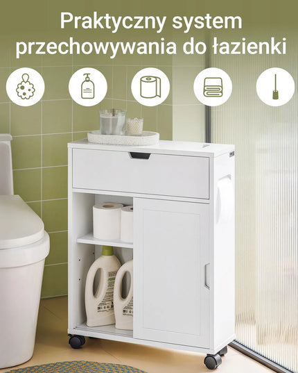 SoBuy siaura vonios kambario spintelė su ratukais, pagalbinė lentyna, balta, BZR31-W