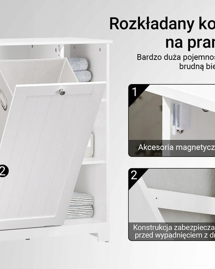 SoBuy vonios kambario spintelė su skalbinių krepšiu, balta, BZR105-W