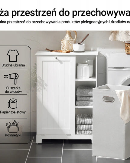 SoBuy vonios kambario spintelė su skalbinių krepšiu, balta, BZR105-W