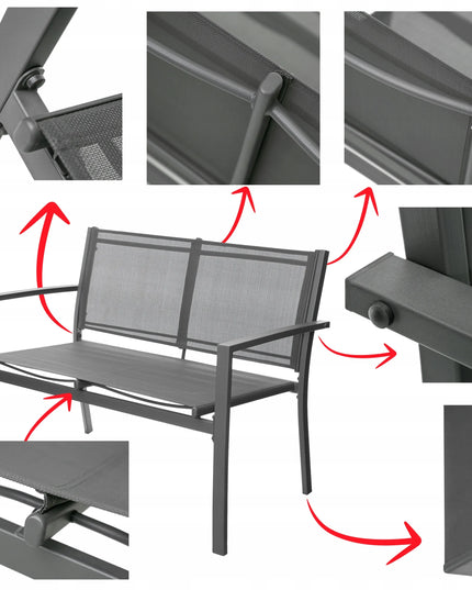 Sodo baldų komplektas su pagalvėlėmis – 2 kėdės, sofa, stalas sodui ir terasai