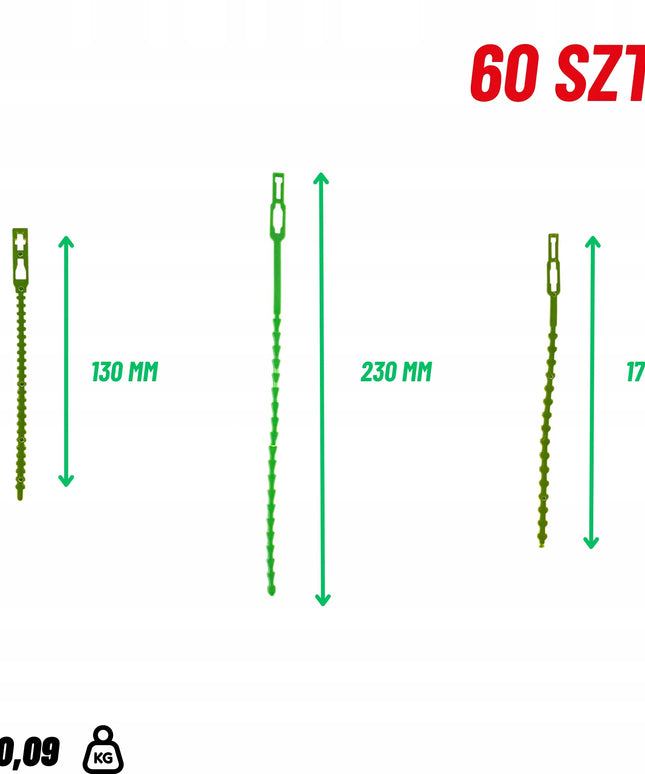 Sodo diržai augalams ir šakoms rišti žali, 60 vnt., 13 cm, 17 cm, 23 cm