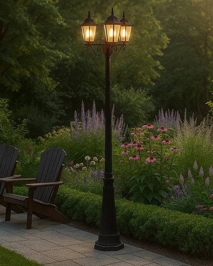 Sodo LED šviestuvas 227 cm pastatomas lauko žibintas 3x E27 stulpas