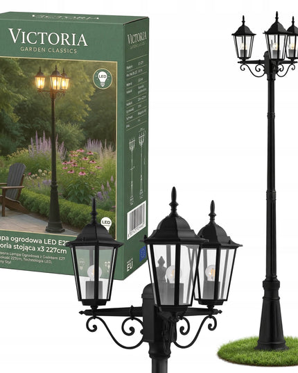 Sodo LED šviestuvas 227 cm pastatomas lauko žibintas 3x E27 stulpas