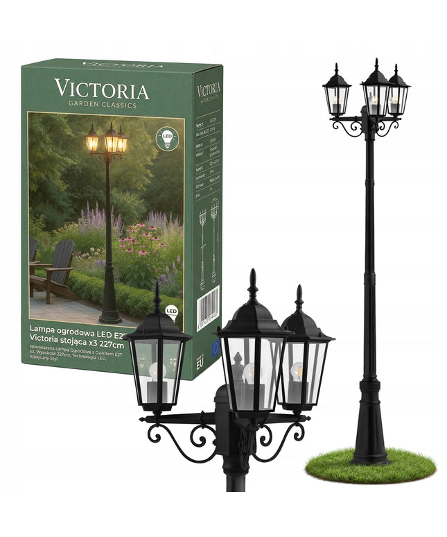 Sodo LED šviestuvas 227 cm pastatomas lauko žibintas 3x E27 stulpas