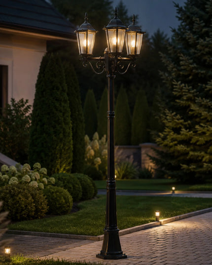 Sodo LED šviestuvas 227 cm pastatomas lauko žibintas 3x E27 stulpas