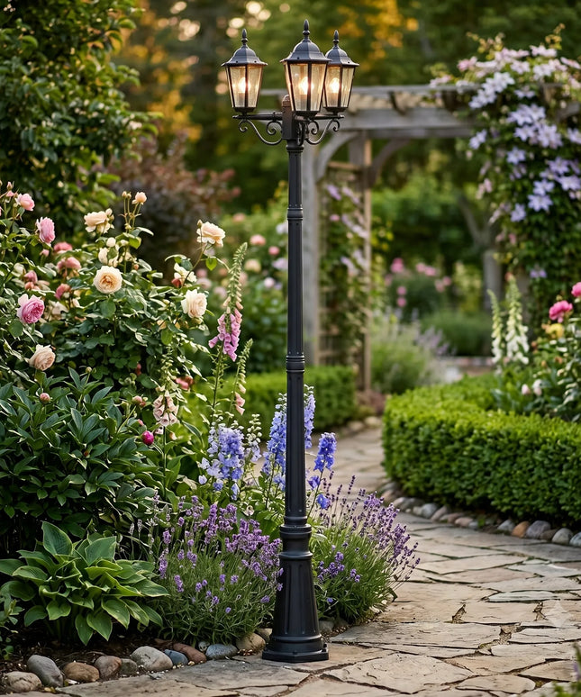 Sodo LED šviestuvas 227 cm pastatomas lauko žibintas 3x E27 stulpas