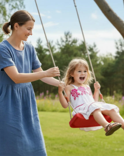 Sodo sūpynės vaikams SEVERNO Kids ZOYA, patvari kėdutė su lenta, raudonos