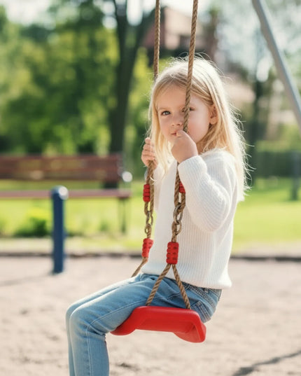 Sodo sūpynės vaikams SEVERNO Kids ZOYA, patvari kėdutė su lenta, raudonos
