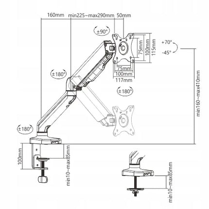 Spacetronik dujinis monitoriaus stalo laikiklis 17-32" VESA 75/100 iki 9 kg