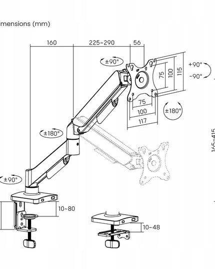 Spacetronik monitoro laikiklis, reguliuojamas 17-32", 9 kg, spyruoklinis mechanizmas, VESA