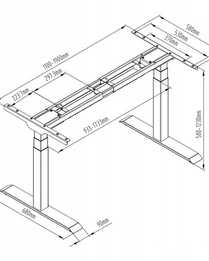 Spacetronik reguluojamas elektrinis stalo rėmas 125 kg, 2 varikliai, juodas