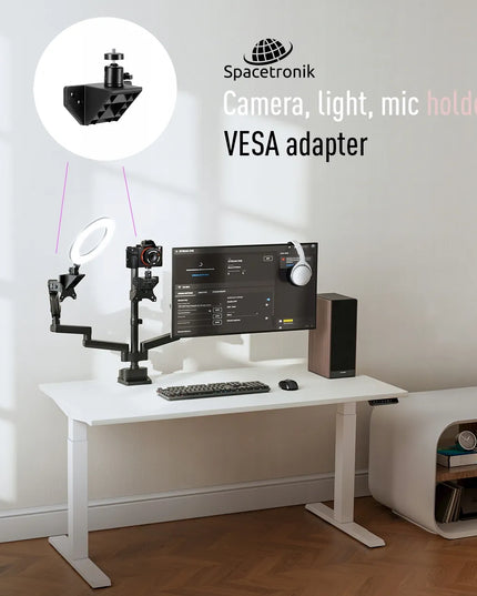 Spacetronik SPA-012 pasukamas monitoriaus laikiklis su 1/4, 3/8, 5/8 sriegiu VESA adapteris