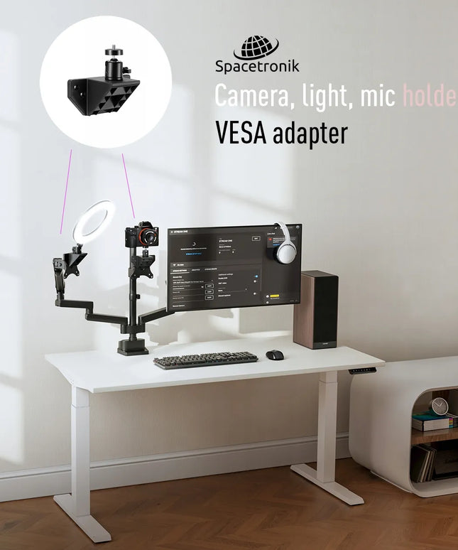 Spacetronik SPA-012 pasukamas monitoriaus laikiklis su 1/4, 3/8, 5/8 sriegiu VESA adapteris