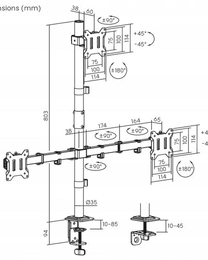 Spacetronik SPA132 trijų monitorių piramidinis laikiklis 17-32 colių 30kg VESA