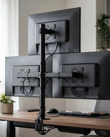 Spacetronik SPA132 trijų monitorių piramidinis laikiklis 17-32 colių 30kg VESA
