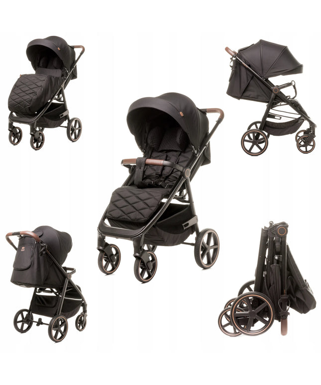 Sportinis vežimėlis 4Baby Stinger PRO, geliniai ratai, aliuminio rėmas, iki 22 kg, juodas