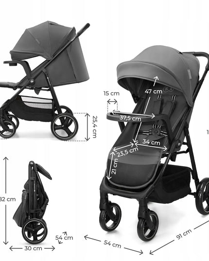 Sportinis vežimėlis Kinderkraft TRIG 3 su padėklu, iki 22 kg, pilkas