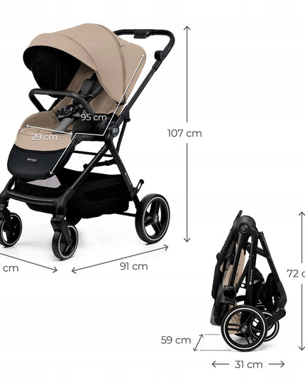 Sportinis vežimėlis Kinderkraft YOXI 22kg lengvas ir manevringas, smėlio spalvos
