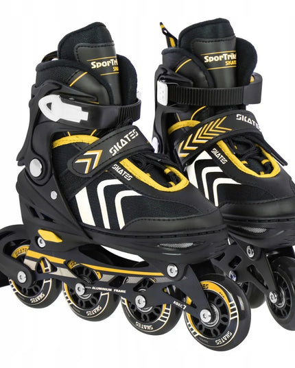 SporTrike 4-in-1 riedučiai ir pačiūžos, reguliuojami, 29-33 dydis, juodi/geltoni