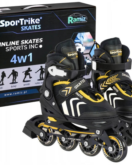 SporTrike 4-in-1 riedučiai ir pačiūžos, reguliuojami, 29-33 dydis, juodi/geltoni