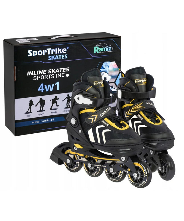 SporTrike 4-in-1 riedučiai ir pačiūžos, reguliuojami, 29-33 dydis, juodi/geltoni