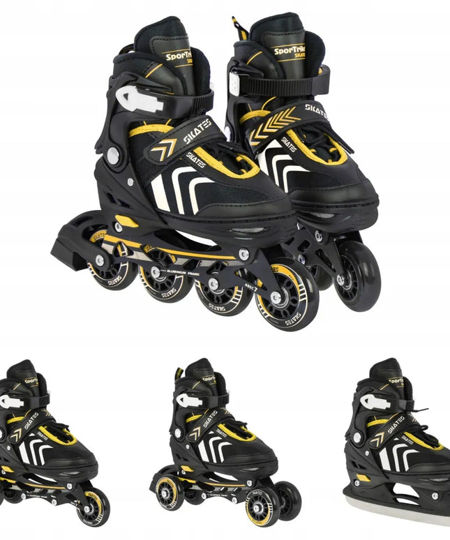 SporTrike 4-in-1 riedučiai ir pačiūžos, reguliuojami, 29-33 dydis, juodi/geltoni