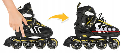 SporTrike 4-in-1 riedučiai ir pačiūžos, reguliuojami, 29-33 dydis, juodi/geltoni