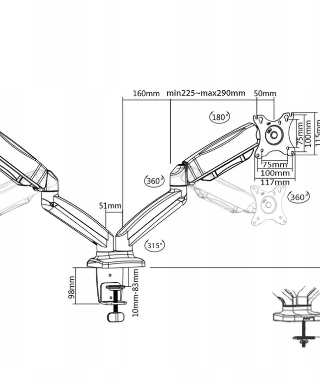 Stalinis dviejų monitorių laikiklis Spacetronik SPAG120, reguliuojamas, 17-32"