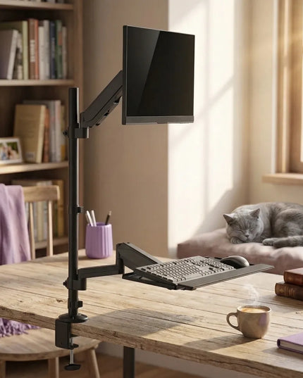 Stalinis monitoriaus ir klaviatūros laikiklis 17-32" VESA 8kg Spacetronik, juodas