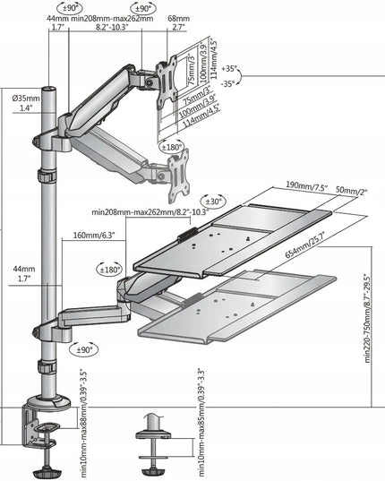 Stalinis monitoriaus ir klaviatūros laikiklis 17-32" VESA 8kg Spacetronik, juodas
