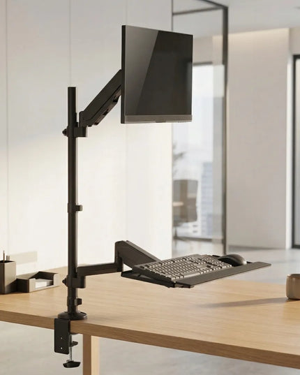 Stalinis monitoriaus ir klaviatūros laikiklis 17-32" VESA 8kg Spacetronik, juodas