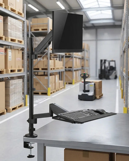 Stalinis monitoriaus ir klaviatūros laikiklis 17-32" VESA 8kg Spacetronik, juodas