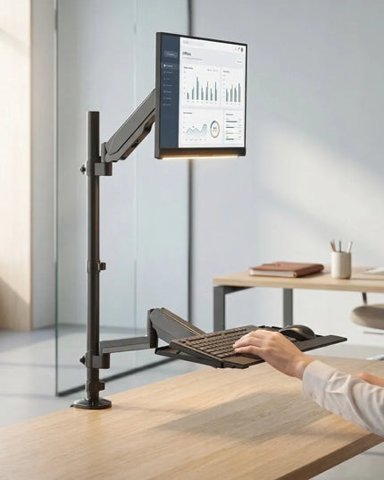 Stalinis monitoriaus ir klaviatūros laikiklis 17-32" VESA 8kg Spacetronik, juodas