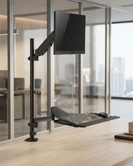 Stalinis monitoriaus ir klaviatūros laikiklis 17-32" VESA 8kg Spacetronik, juodas