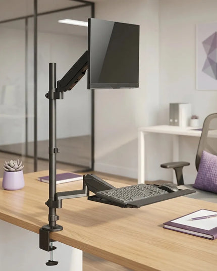 Stalinis monitoriaus ir klaviatūros laikiklis 17-32" VESA 8kg Spacetronik, juodas