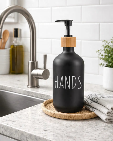 Stalinis rankinis skysto muilo dozatorius 400 ml, smėlio/juodos spalvos