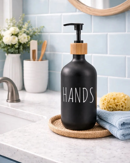 Stalinis rankinis skysto muilo dozatorius 400 ml, smėlio/juodos spalvos
