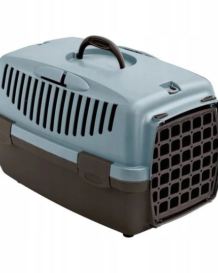 Stefanplast Gulliver 1 gyvūnų transportavimo dėžė su plastikinėmis durelėmis, 48 x 32 x 31 cm, pilka/mėlyna